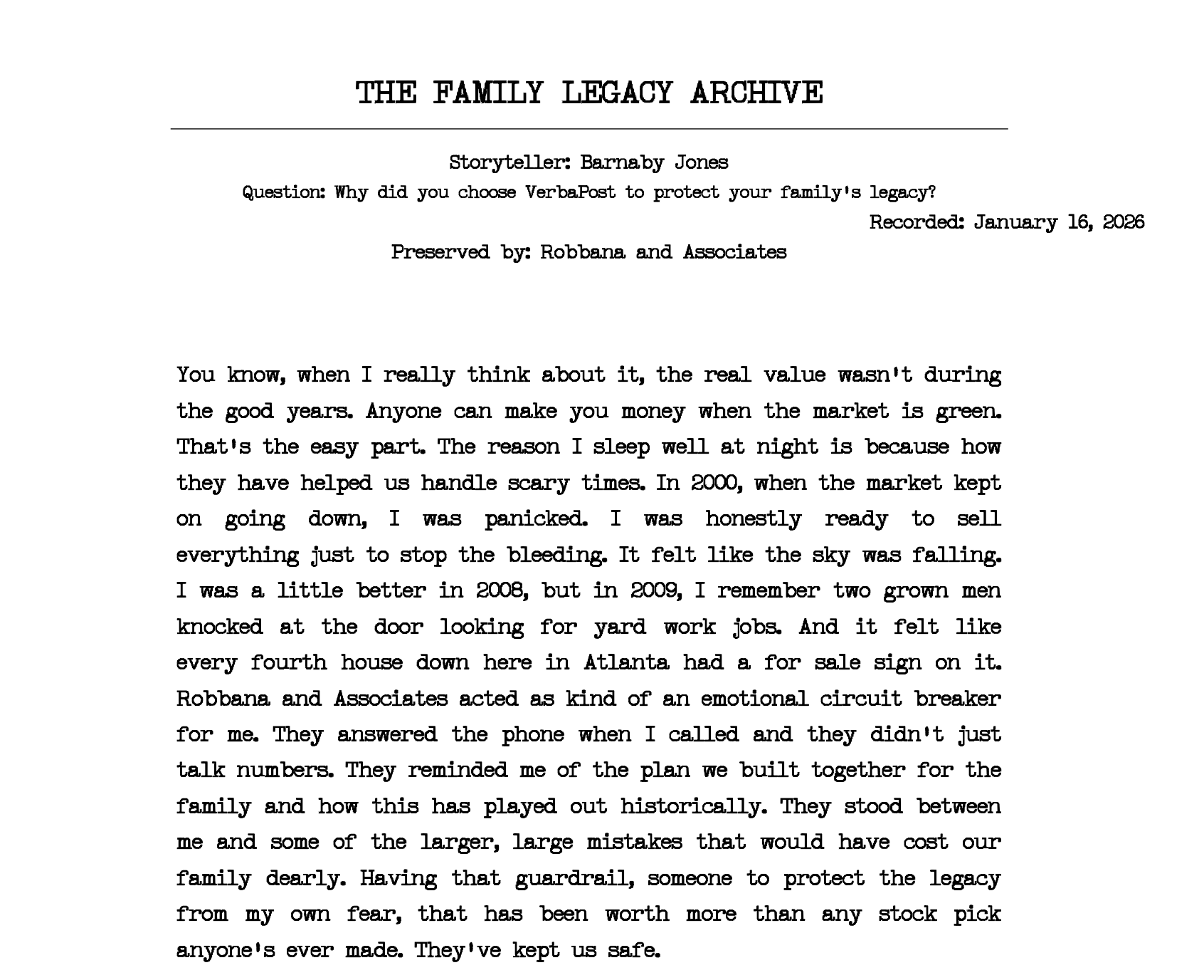 Actual VerbaPost Family Archive Letter